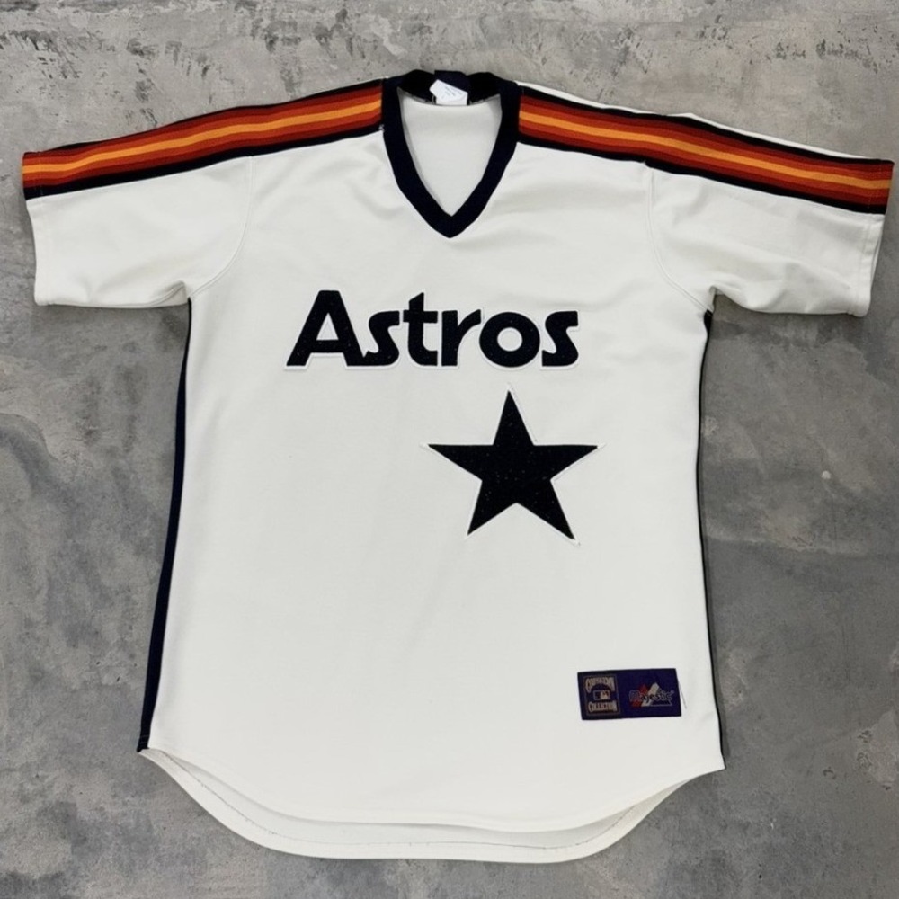 Houston Astros Cooperstown Collection Jersey Rainbow Stripe Cream Mens L